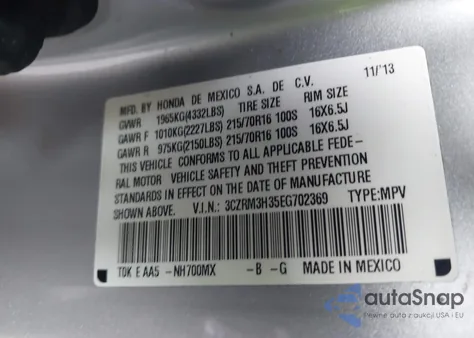 2014 Honda Cr-V Lx из США, поврежденный, VIN 3CZRM3H35EG702369